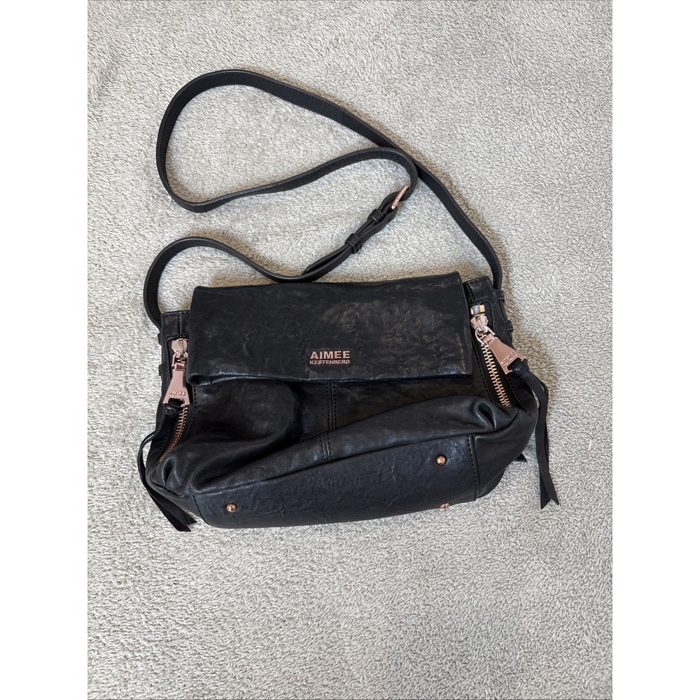 Aimee Kestenberg Bali 2 Leather Pebble Hobo Crossbody Shoulder Bag Black EUC - Picture 6 of 16